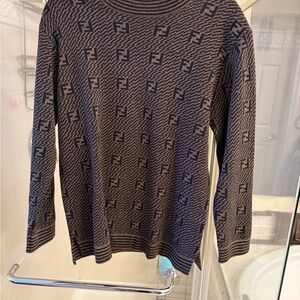 Fendi Black and Brown Logo Crewneck Sweater